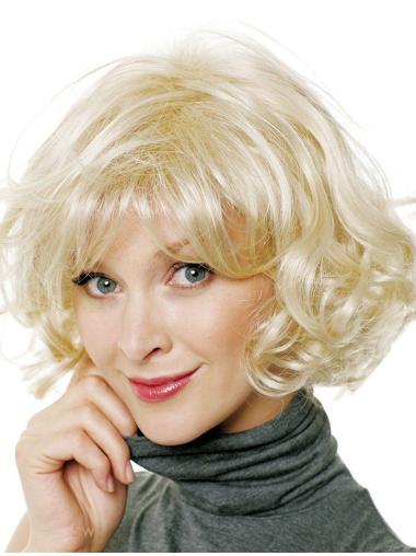 Curly Wig With Bangs Hair With Bangs Blonde Capless Curly Medium Lenght Wig