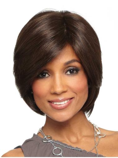 Short Straight Bob Wigs Top Straight Brown Chin Length Bob Synthetic Lace Front Wig