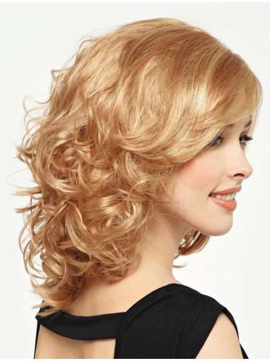 Curly Shoulder Length Wigs Popular With Bangs Capless Medium Blonde Curly Wig