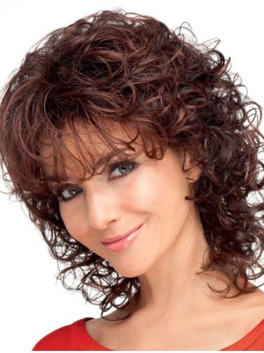 Medium Curly Wigs Capless Curly Auburn Shoulder Length Synthetic Wig