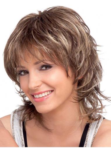Shoulder Length Wavy Wig Ideal Capless Wavy Brown Synthetic Medium Length Layered Wigs