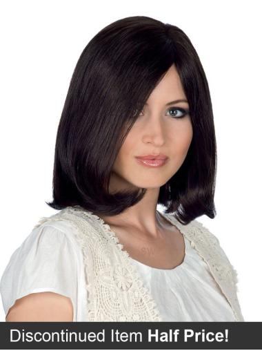 Shoulder Length Human Hair Wigs Black Straight Incredible Wigs 100% Hand-Tied Human Hair