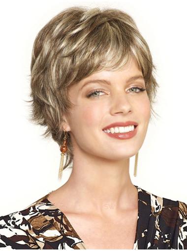 Short Wavy Wigs Affordable Blonde Boycuts Wavy Cropped Synthetic Silk Top Lace Wigs