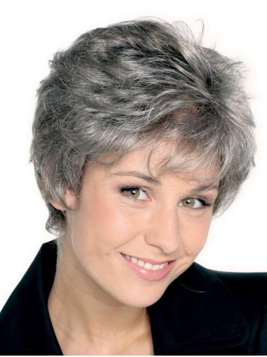 Grey Wigs Short 100% Hand-Tied Grey Straight Quality Synthetic Wigs