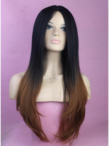 Human Hair Long Blonde Wigs Front 26 Inches Sleek African American Hair Style Wigs Without Bangs