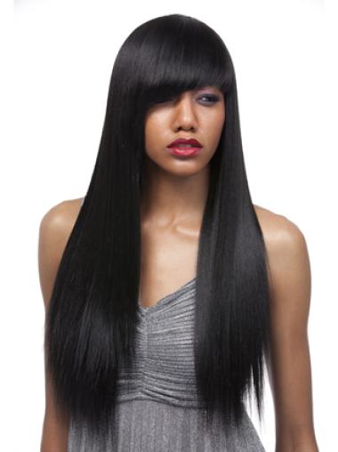 Long Synthetic Wigs Yaki Black With Bangs Long Synthetic Wigs