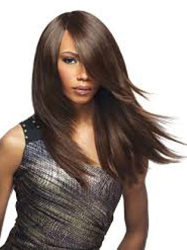 Long Curly Synthetic Wigs Yaki Brown With Bangs Discount Synthetic Wigs