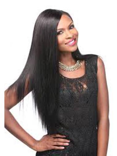 Long Hair Synthetic Wigs Yaki Black Without Bangs Lace Front Synthetic Wigs