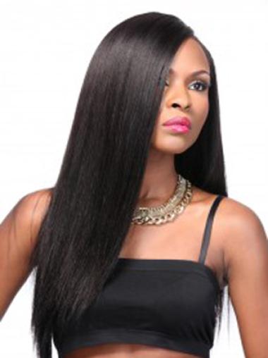 Long Yaki Synthetic Wigs Yaki Black Without Bangs Natural Looking Synthetic Lace Wigs