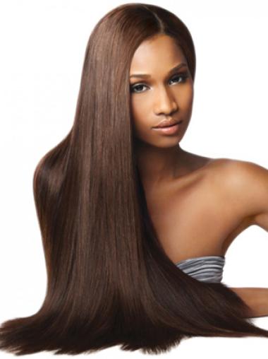 Long Hair Synthetic Wigs Yaki Brown Without Bangs Flexibility Synthetic Wigs