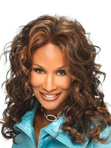 Long Human Hair Wigs Brown 16 Inches Beverly Johnson Human Hair Curly Wigs