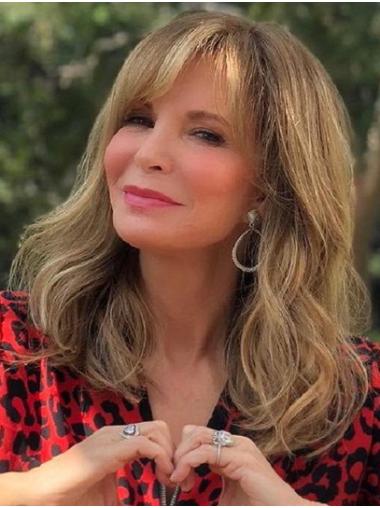 Medium Wavy Wigs With Bangs Shoulder Length Online Wavy Capless 14" Synthetic Jaclyn Smith Wigs
