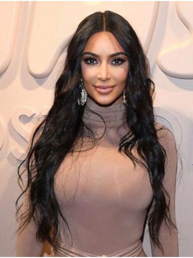 Long Hair Without Bangs Wigs Long Fashion Wavy Lace Front 26" Synthetic Kim Kardashian Wigs