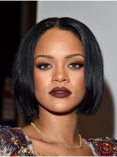 Angled Bob Wigs Synthetic Full Lace Bobs Chin Length 10" Black New Rihanna Wigs
