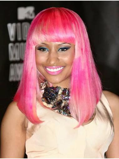 Straight Wigs With Bangs Synthetic Lace Front With Bangs Shoulder Length 14" Ombre/2 Tone Stylish Nicki Minaj Wigs