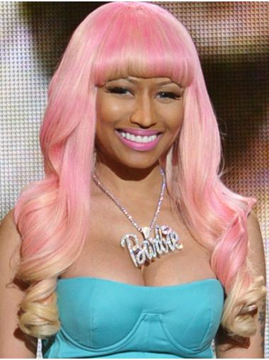 Long Curly Wigs Synthetic Lace Front With Bangs Long 22" Pink Great Nicki Minaj Wigs