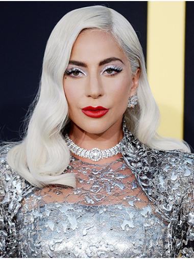 Shoulder Length Wavy Wigs Synthetic Lace Front Without Bangs Shoulder Length 14" Grey No-Fuss Lady Gaga Wigs