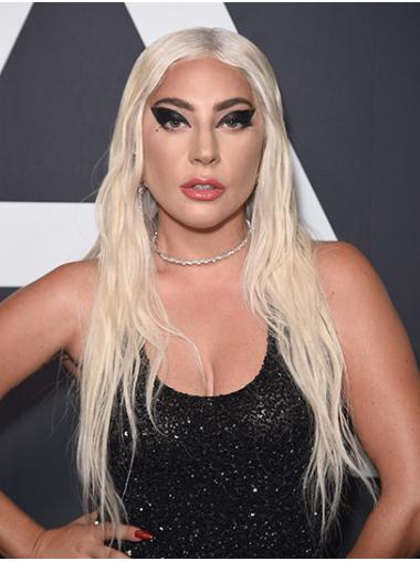 Long Straight Wig Without Bangs Synthetic Lace Front Without Bangs Long 24" Platinum Blonde Convenient Lady Gaga Wigs