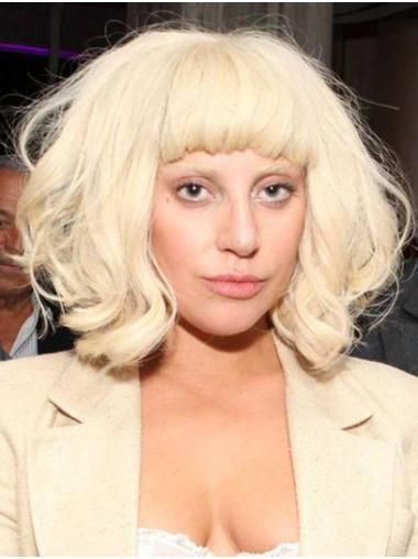 Wavy Wigs With Bangs Synthetic Lace Front With Bangs Chin Length 12" Blonde Incredible Lady Gaga Wigs