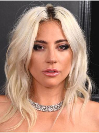 Medium Length Wavy Hair Wigs Synthetic Lace Front Without Bangs Shoulder Length 14" Blonde Online Lady Gaga Wigs
