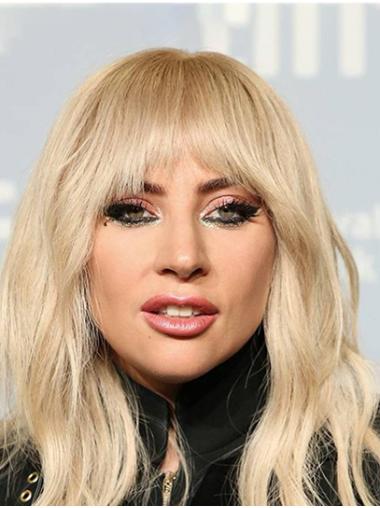 Long Wavy Wigs Synthetic Full Lace With Bangs Long 16" Blonde Hairstyles Lady Gaga Wigs