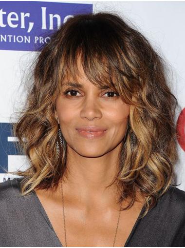 Wavy Shoulder Length Wig Synthetic Capless With Bangs Shoulder Length 14" Ombre/2 Tone Comfortable Halle Berry Wigs