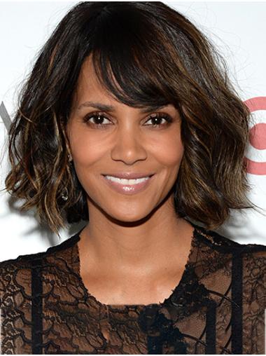 Angled Bob Wigs Synthetic Lace Front Bobs Chin Length 12" Brown Suitable Halle Berry Wigs