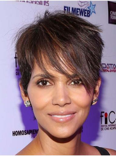 Short Straight Wigs Synthetic Lace Front Boycuts Short 8" Brown Woman Halle Berry Wigs