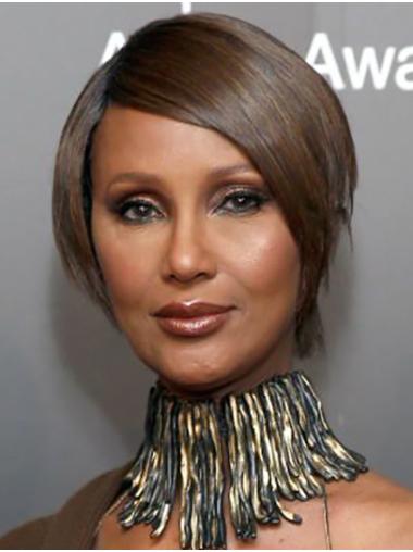Short Bob Wig Synthetic Lace Front Bobs Short 8" Brown Top Iman Wigs