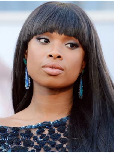 Long Straight Wigs Synthetic Lace Front With Bangs Long 22" Black Exquisite Jennifer Hudson Wigs