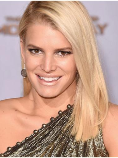 Long Straight Wig Without Bangs Trendy Straight 16" Lace Front Platinum Blonde Synthetic Jessica Simpson Wigs