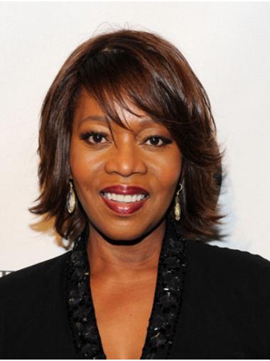 Straight Hair Wigs With Bangs Best Straight 12" Capless Brown Synthetic Alfre Woodard Wigs