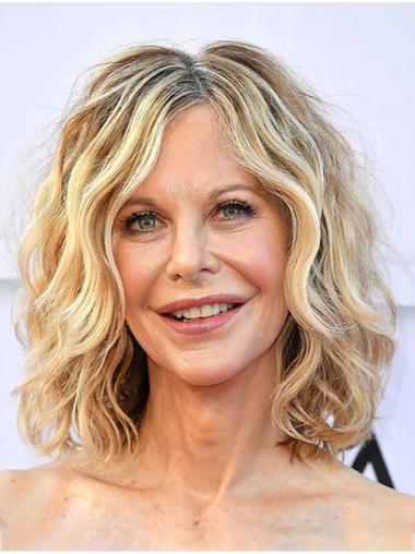 Medium Length Wavy Hair Wigs Synthetic Lace Front Shoulder Length Without Bangs Soft 14" Meg Ryan Wigs
