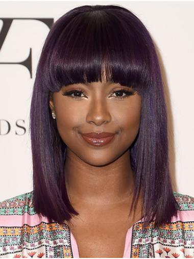 Straight Wig With Bangs 14" Straight Purple Comfortable Synthetic Shoulder Length Justine Skye Wigs
