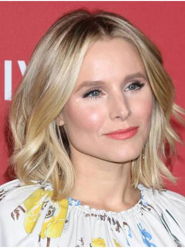 Wavy Bob Style Wigs Lace Front Chin Length Platinum Blonde Bobs Online 12" Kristen Bell Wigs