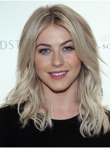 Medium Length Wigs Wavy Hair Wigs Platinum Blonde Perfect Without Bangs Lace Front Shoulder Length 14" Julianne Hough Wigs