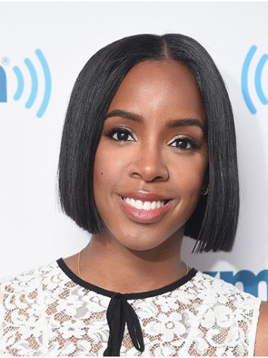 Short Straight Bob Wig Straight Black Ideal Bobs Lace Front Chin Length 12" Kelly Rowland Wigs
