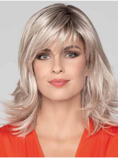 Light Straight Wig With Bangs 14" Straight With Bangs Platinum Blonde Heat Friendly Synthetic Wigs