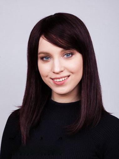 Human Hair Medium Wigs Straight Purple Remy Human Hair With Bangs Lace Front Wigs For Female