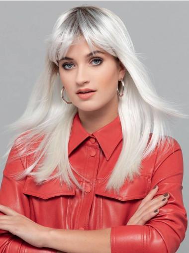 Long Hair With Bangs Wig Straight Monofilament White Synthetic Buy Long Wigs