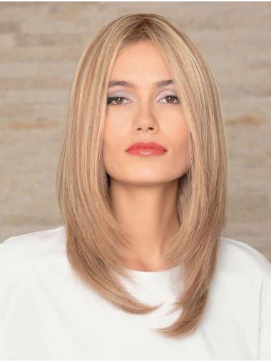 Long Silver Grey Wigs Human Hair Wigs 16" Straight Blonde Without Bangs Best Human Hair Wigs For Women