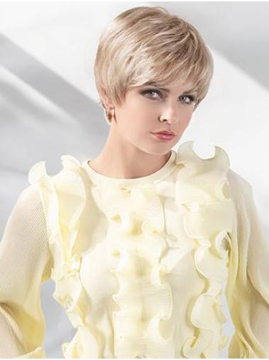 Short Straight Wigs 6" Straight Platinum Blonde Boycuts High Quality Hand-Tied Wigs