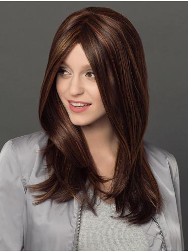 Long Straight Wigs 18" Straight Brown Without Bangs Modern Hand-Tied Wigs