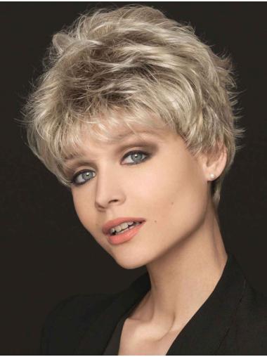 Short Straight Best Wigs Straight Synthetic Boycuts Capless Ladies Silver Short Wigs
