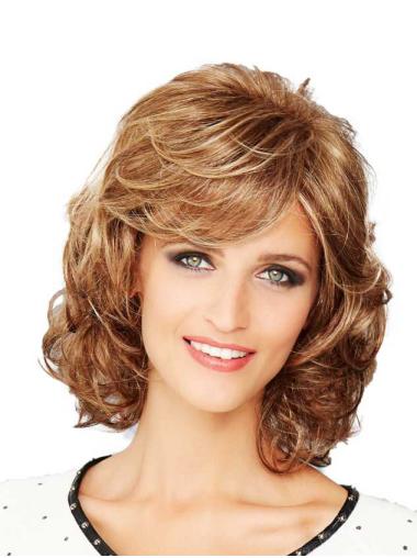 Light Wavy Wig With Bangs 12" Wavy Brown With Bangs Hand-Tied Wigs Style