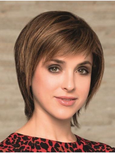 Short Wavy Wigs Human Hair With Bangs 8" Straight Remy Human Hair Wigs Lace