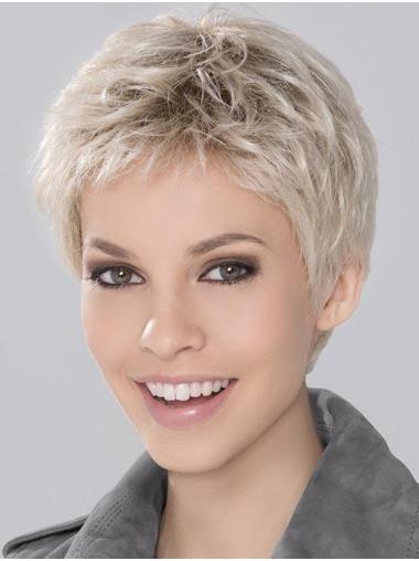 Synthetic Wavy Wig Synthetic Incredible Cropped Platinum Blonde Wavy Monofilament Wigs