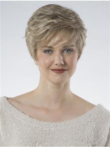 Short Wavy Wigs Hair 100% Hand-Tied Cropped Blonde Wavy Fashion Classic Wigs