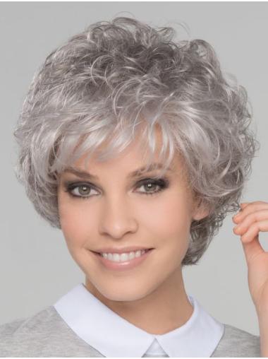 Grey Curly Wig 8" Short Top Lace Front Curly Grey Wigs