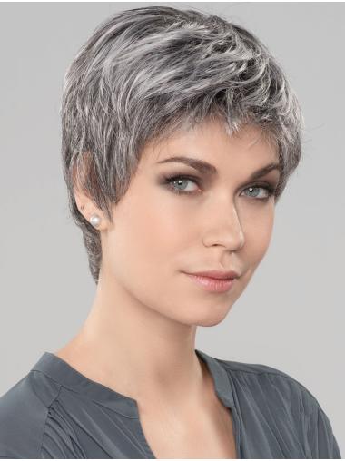 Short Grey Wigs For Ladies Straight Short 6" Monofilament Style Grey Wigs